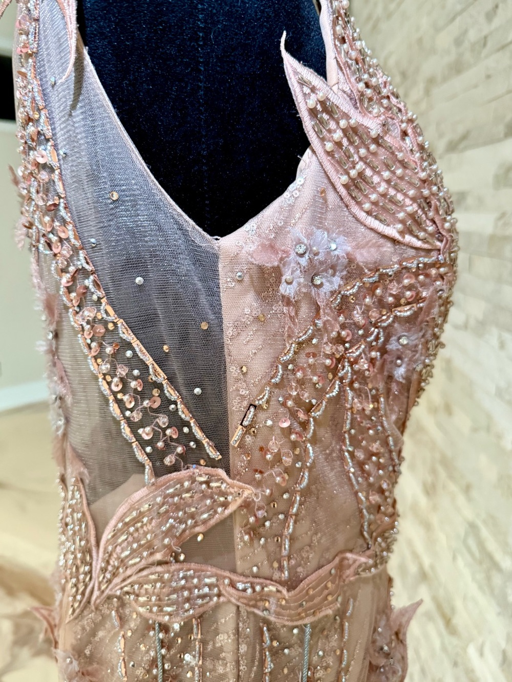 Terani Couture Blush Pink Beaded Floral Mermaid Evening Dress - Picture 9 of 15